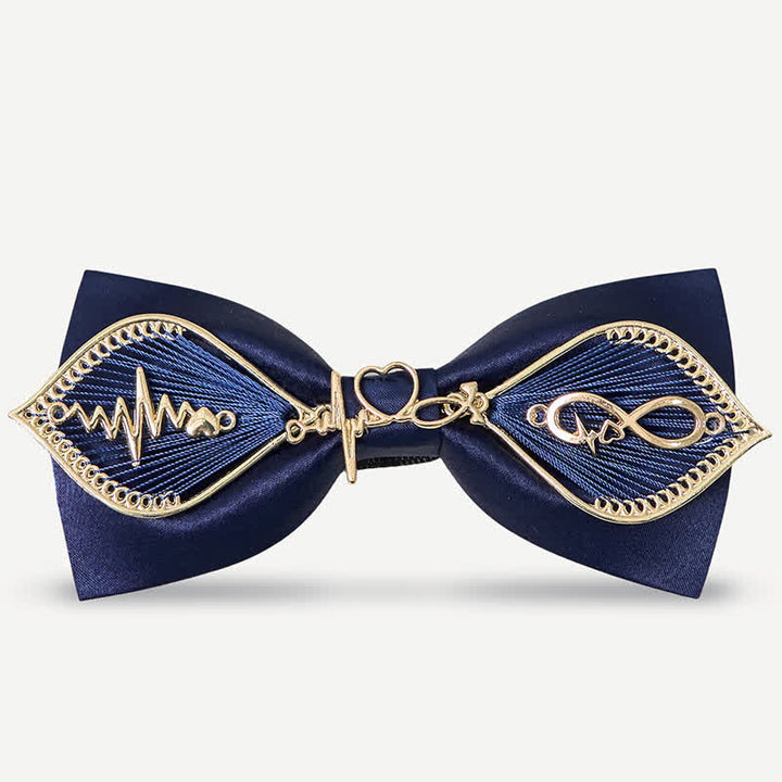 Pajarita de metal dorado con forma de fénix para hombre en azul marino