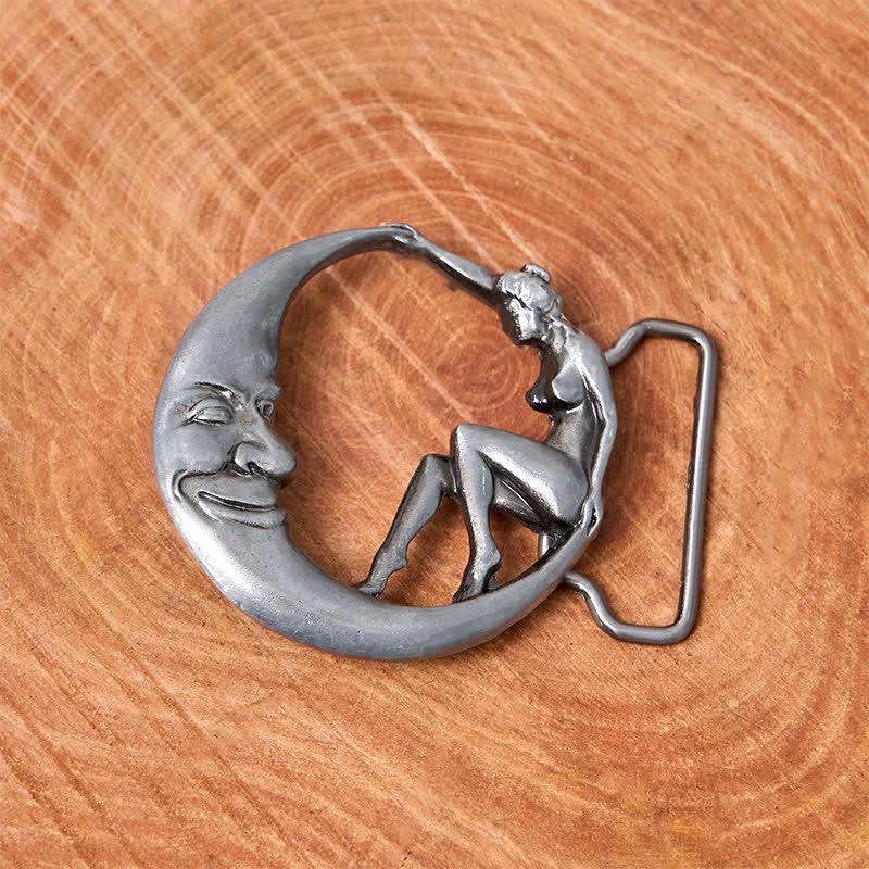 Cinturón de cuero con hebilla de luna para hombre, novedoso, hecho a mano