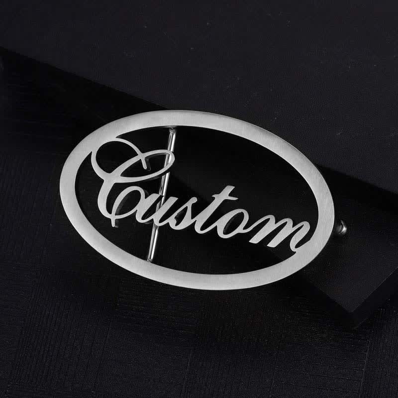 Cinturón de cuero con hebilla DIY con nombre personalizado ovalado y letras cursivas