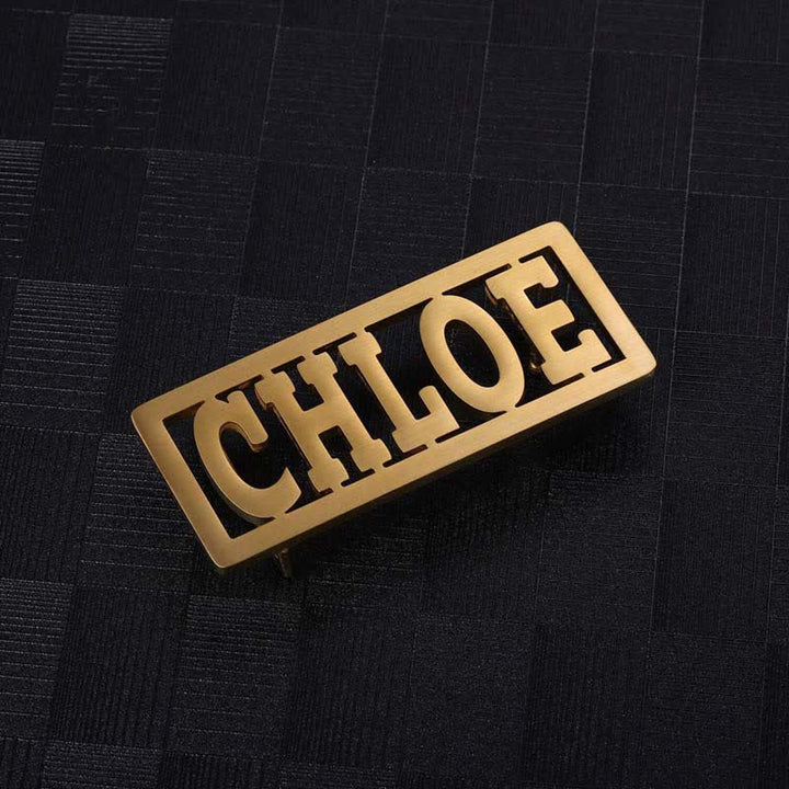 Cinturón de cuero con hebilla rectangular con nombre personalizado y letras cursivas