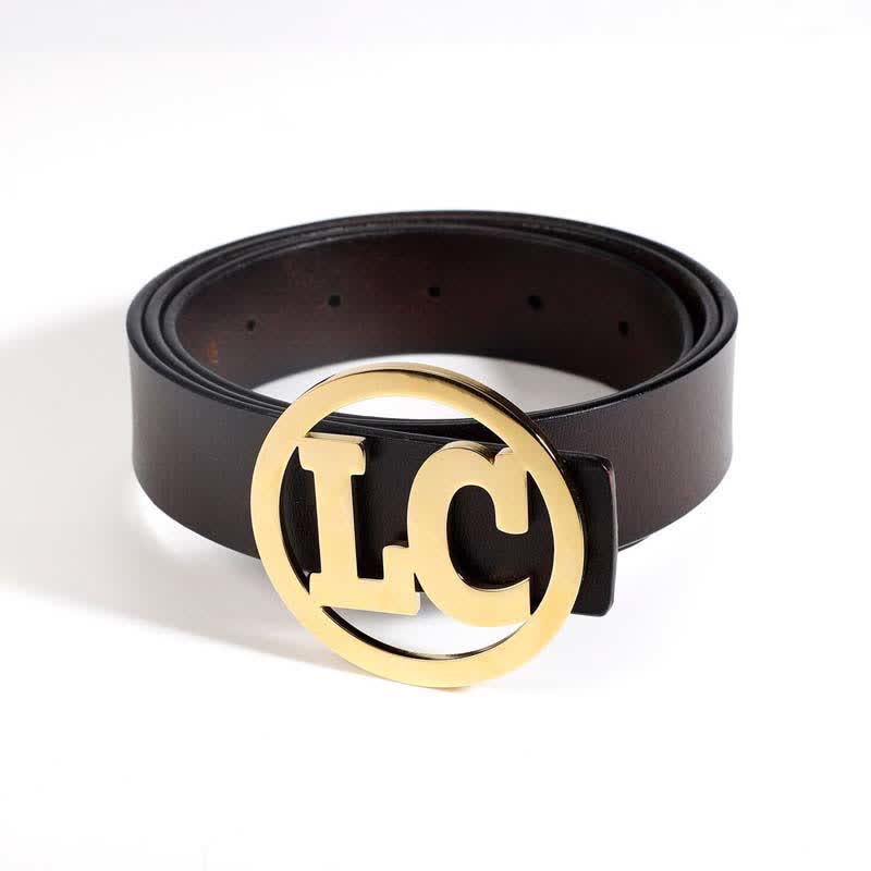 Cinturón de cuero con hebilla DIY, nombre personalizado redondo de 2 letras