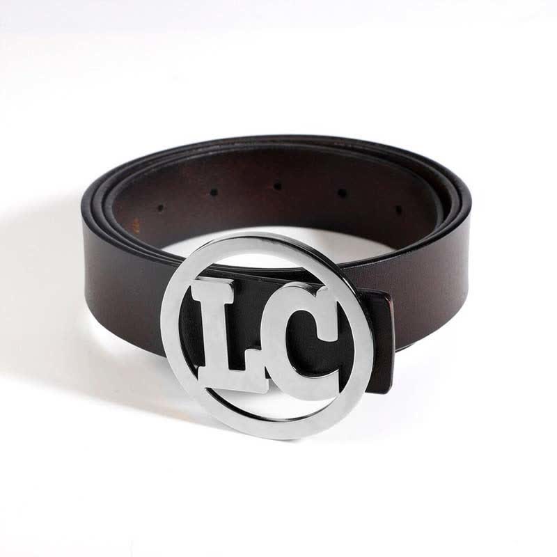 Cinturón de cuero con hebilla DIY, nombre personalizado redondo de 2 letras