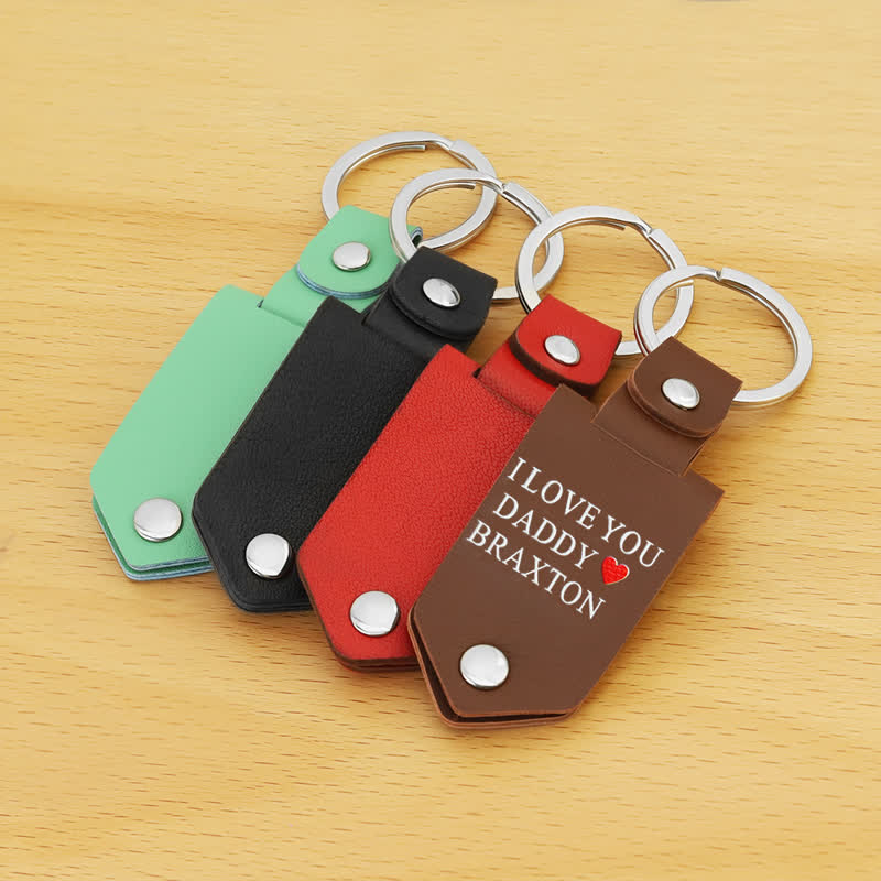 Llavero de cuero con foto y texto impreso personalizado y creativo.