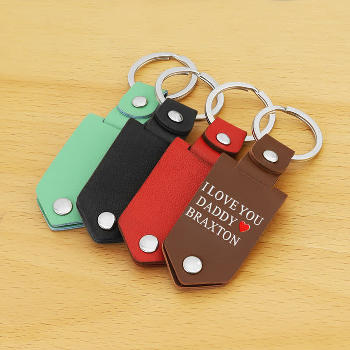 Llavero de cuero con foto y texto impreso personalizado y creativo.