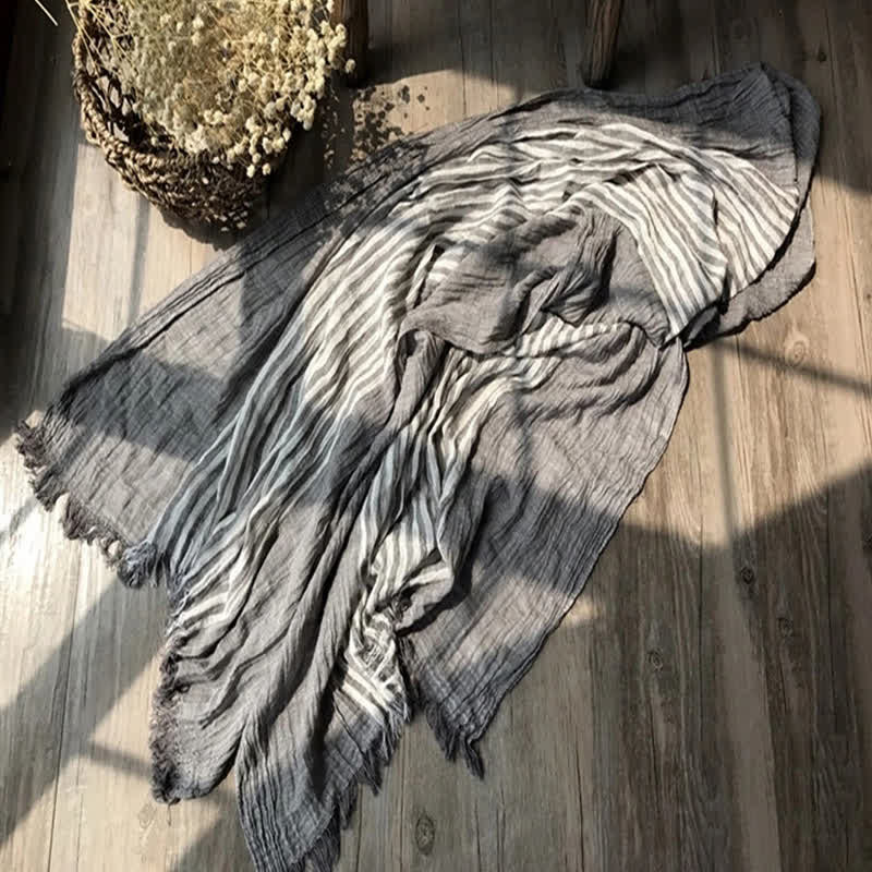 Bufanda artística plisada de mezcla de algodón fino con estampado de rayas clásicas