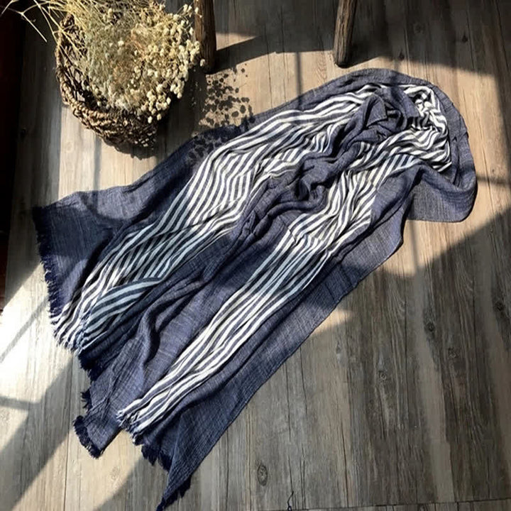 Bufanda artística plisada de mezcla de algodón fino con estampado de rayas clásicas