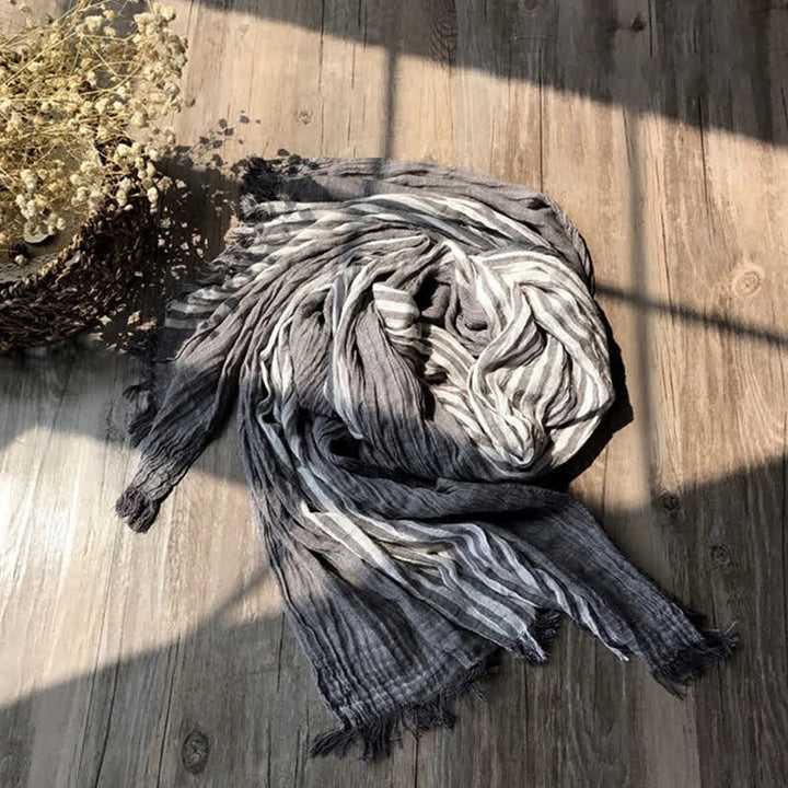 Bufanda artística plisada de mezcla de algodón fino con estampado de rayas clásicas