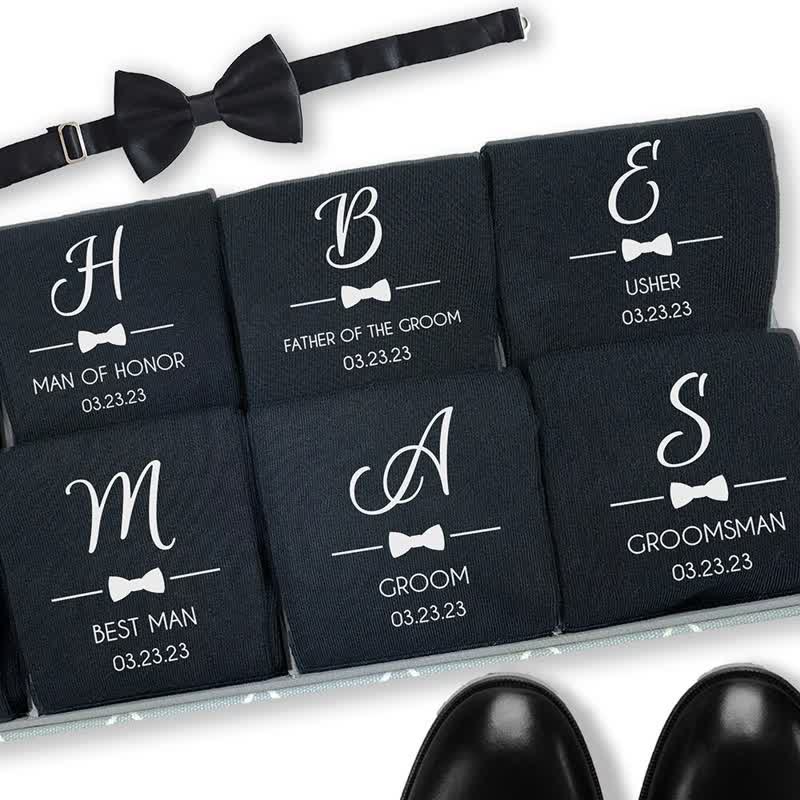 Calcetines negros personalizados para padrinos de boda con nombre para hombre