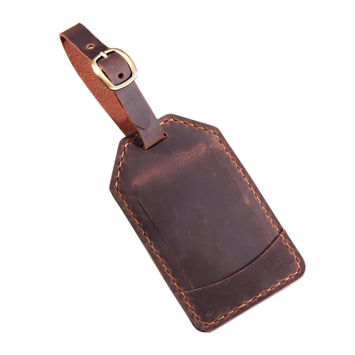 Etiqueta de equipaje de cuero de vaca retro con texto personalizado de una cara