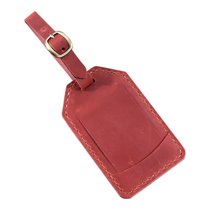 Etiqueta de equipaje de cuero de vaca retro con texto personalizado de una cara