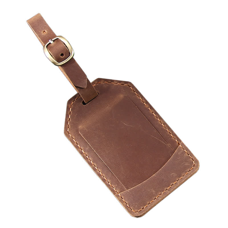 Etiqueta de equipaje de cuero de vaca retro con texto personalizado de una cara