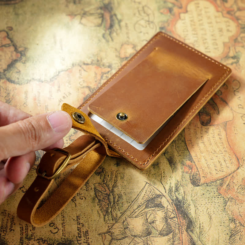 Etiqueta de equipaje de cuero de vaca de una cara con texto personalizado para viajes - image 6
