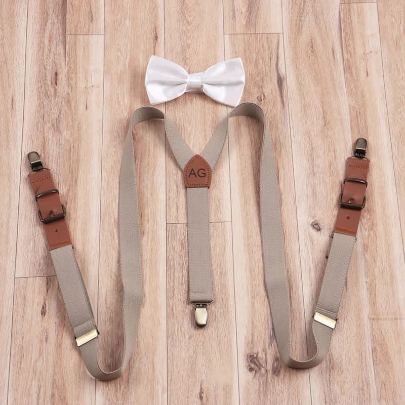 Conjunto de 2 tirantes ajustables con monograma personalizado, pajarita y 3 clips