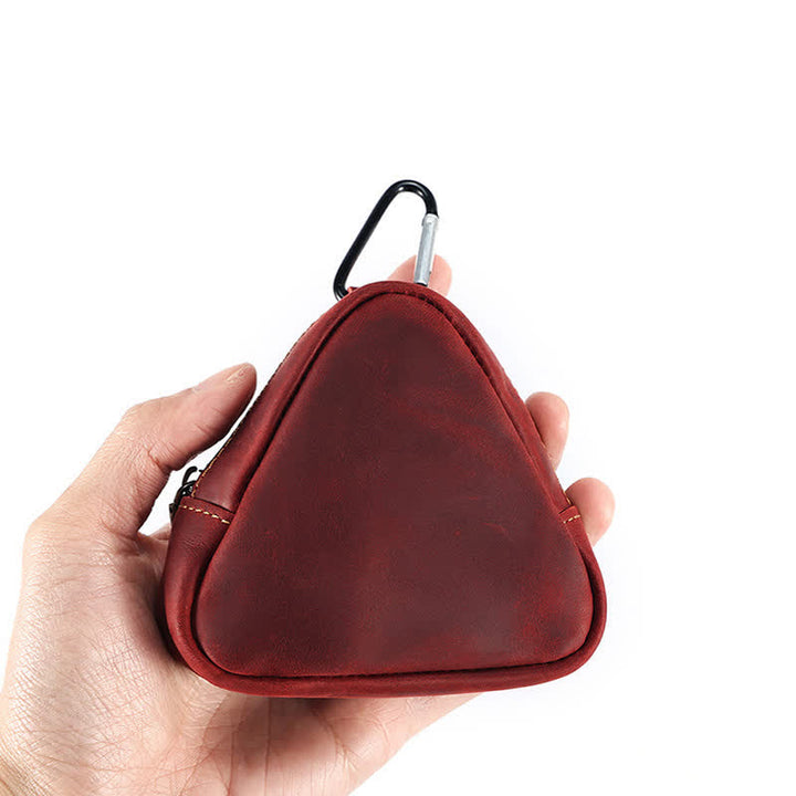 Monedero triangular pequeño con cremallera y bolsillo de cuero