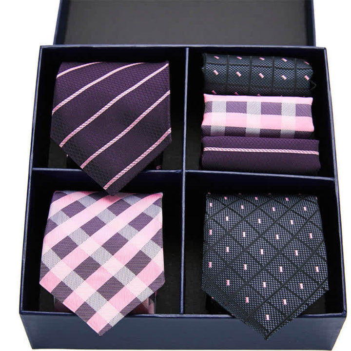 Conjunto de 6 pañuelos de bolsillo con rayas rosas y negras para hombre, caja de regalo