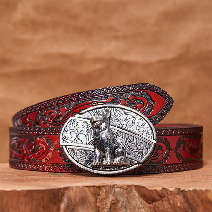 Cinturón de cuero con cuchillo plegable oculto "Loyal Dog" para hombre, hecho a mano