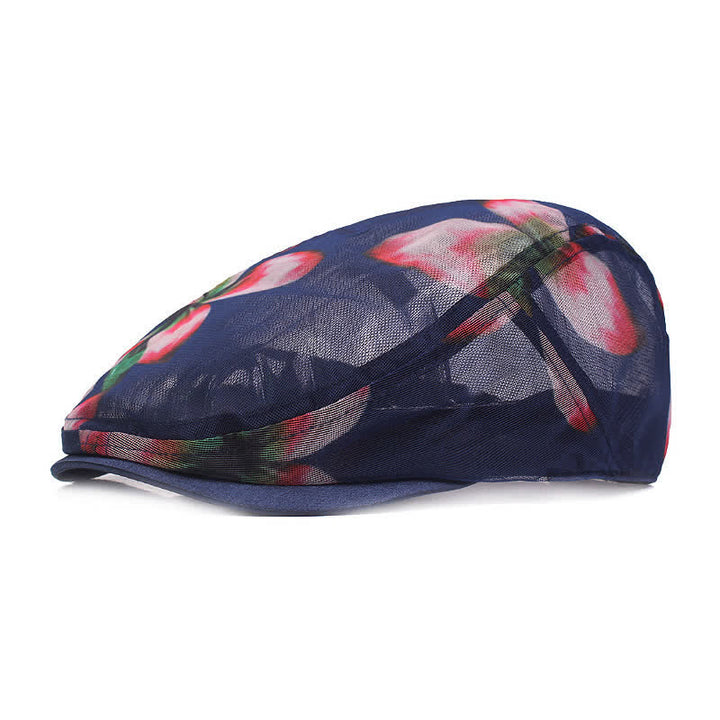 Boina de malla ahuecada con estampado floral elegante para mujer