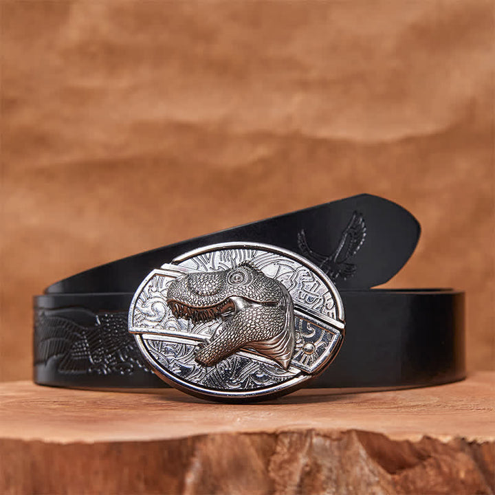 Cinturón de cuero con cuchillo plegable oculto de dinosaurio para hombre