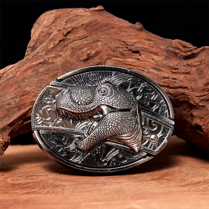 Cinturón de cuero con cuchillo plegable oculto de dinosaurio para hombre