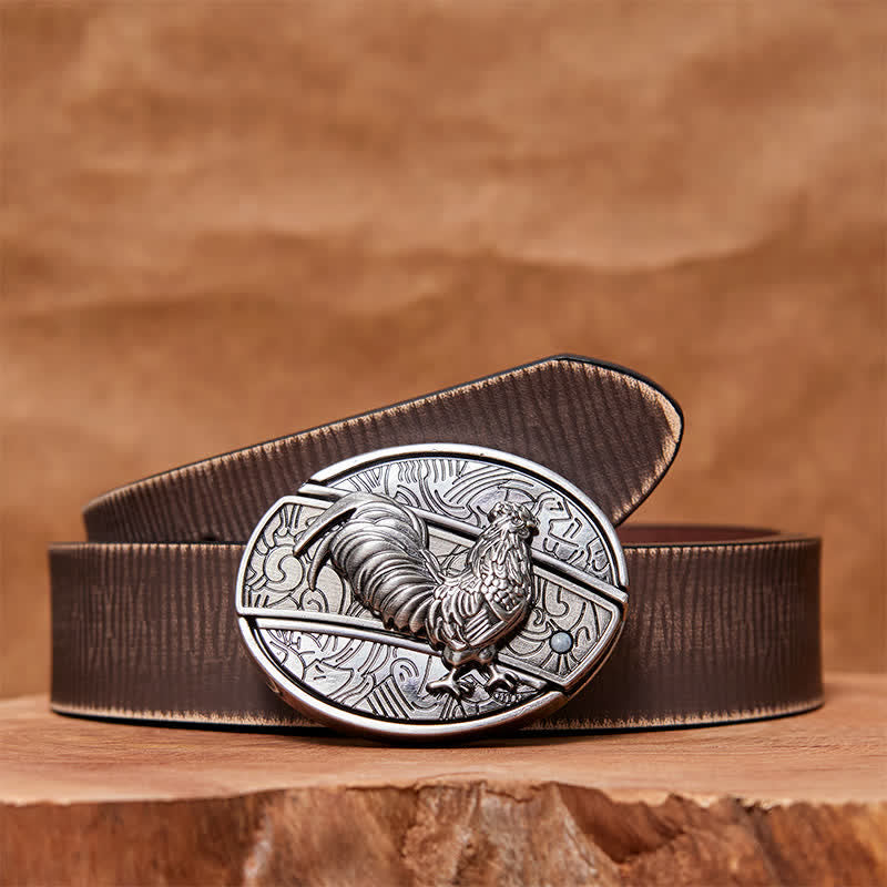 Cinturón de cuero con cuchillo plegable oculto de gallo para hombre