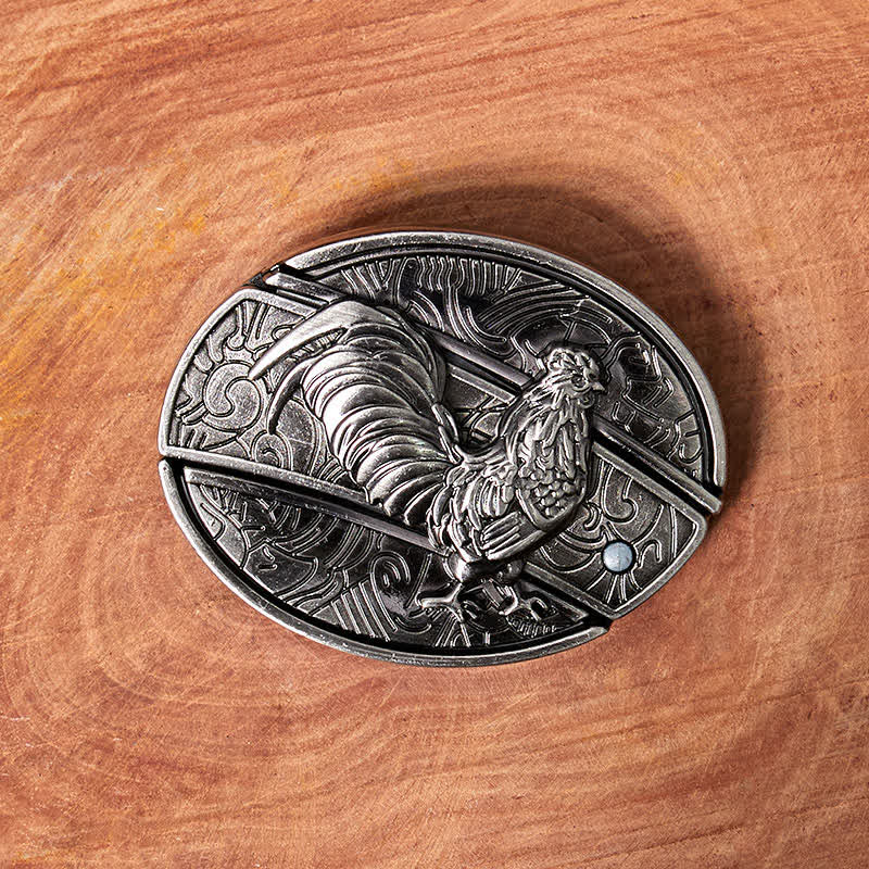Cinturón de cuero con cuchillo plegable oculto de gallo para hombre