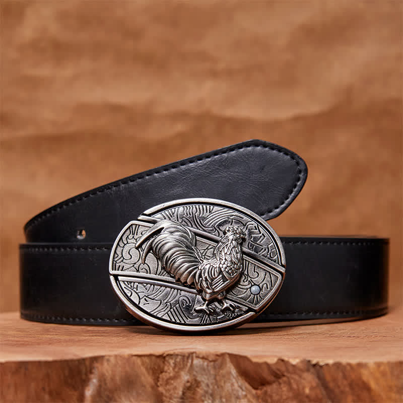 Cinturón de cuero con cuchillo plegable oculto de gallo para hombre