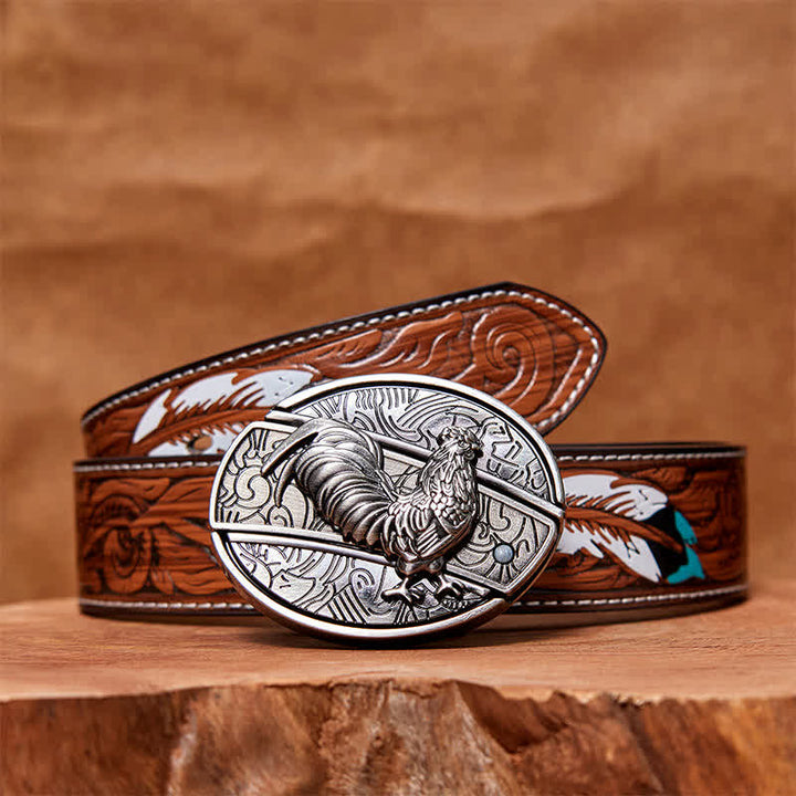 Cinturón de cuero con cuchillo plegable oculto de gallo para hombre