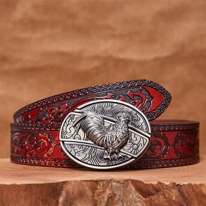 Cinturón de cuero con cuchillo plegable oculto de gallo para hombre