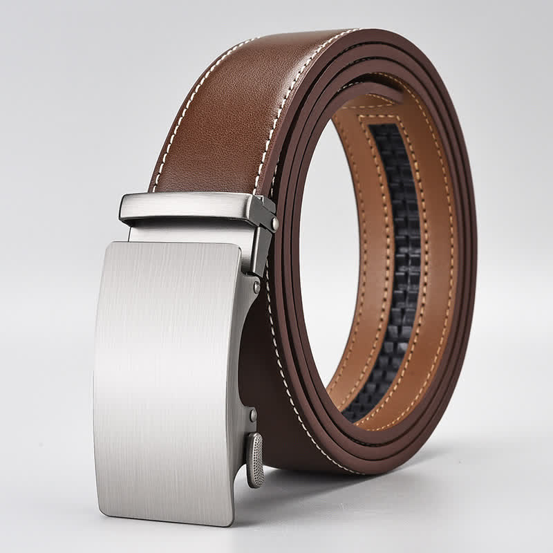 Cinturón de cuero con hebilla automática para caballero de negocios, color marrón sencillo