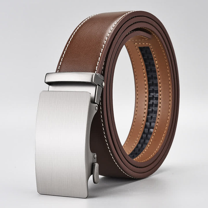 Cinturón de cuero con hebilla automática para caballero de negocios, color marrón sencillo
