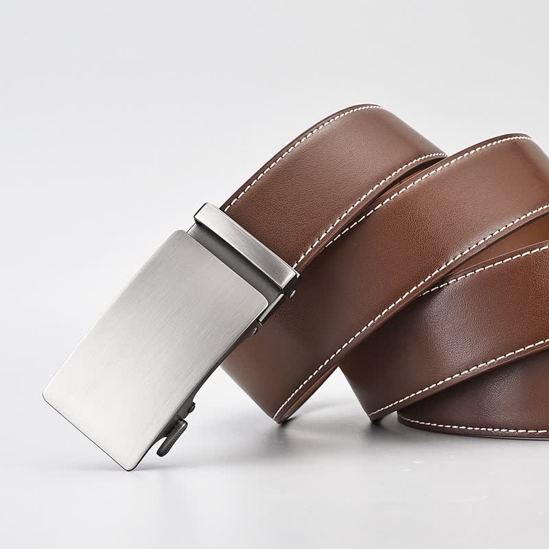 Cinturón de cuero con hebilla automática para caballero de negocios, color marrón sencillo
