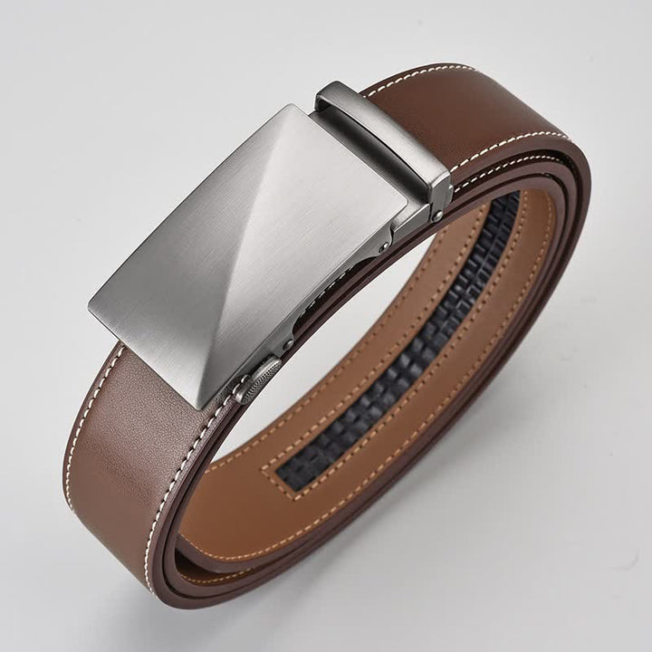 Cinturón de cuero con hebilla automática para caballero de negocios, color marrón sencillo