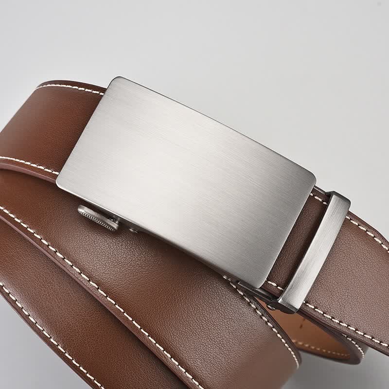 Cinturón de cuero con hebilla automática para caballero de negocios, color marrón sencillo