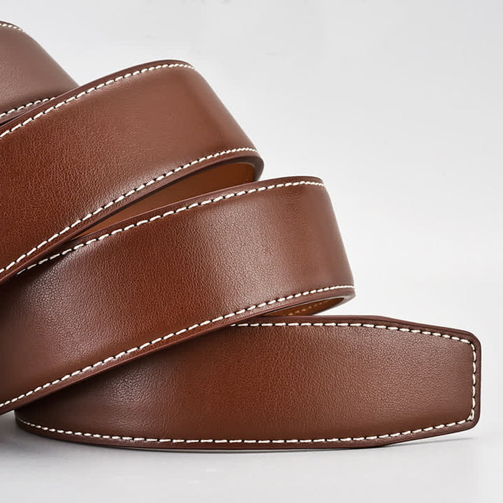 Cinturón de cuero con hebilla automática para caballero de negocios, color marrón sencillo