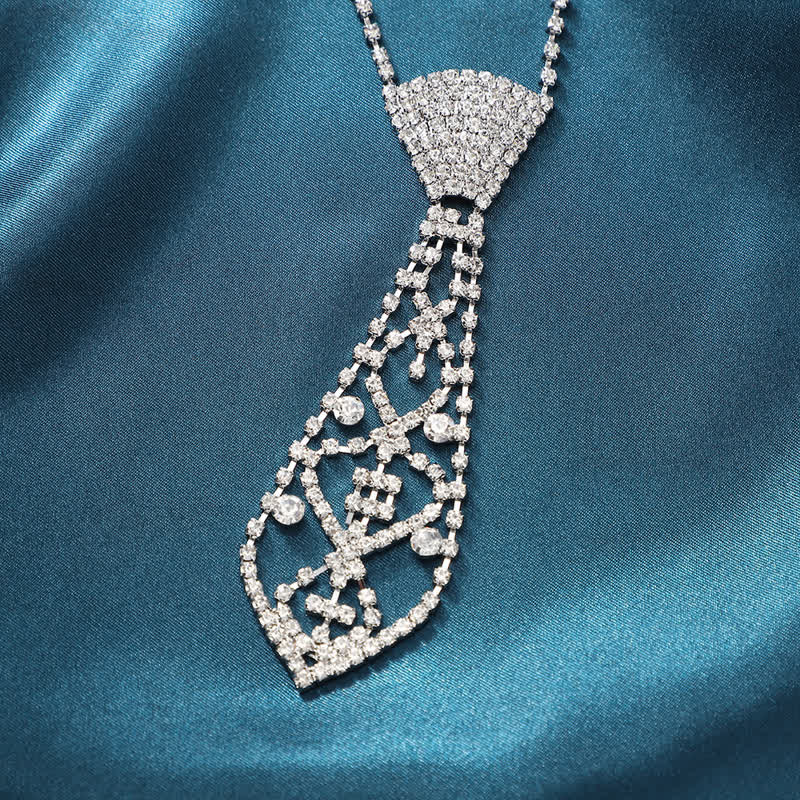 Collar de corbata creativo con cristales y diamantes de imitación para fiestas.