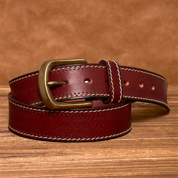 Cinturón de piel de vaca cosido de lujo para hombre