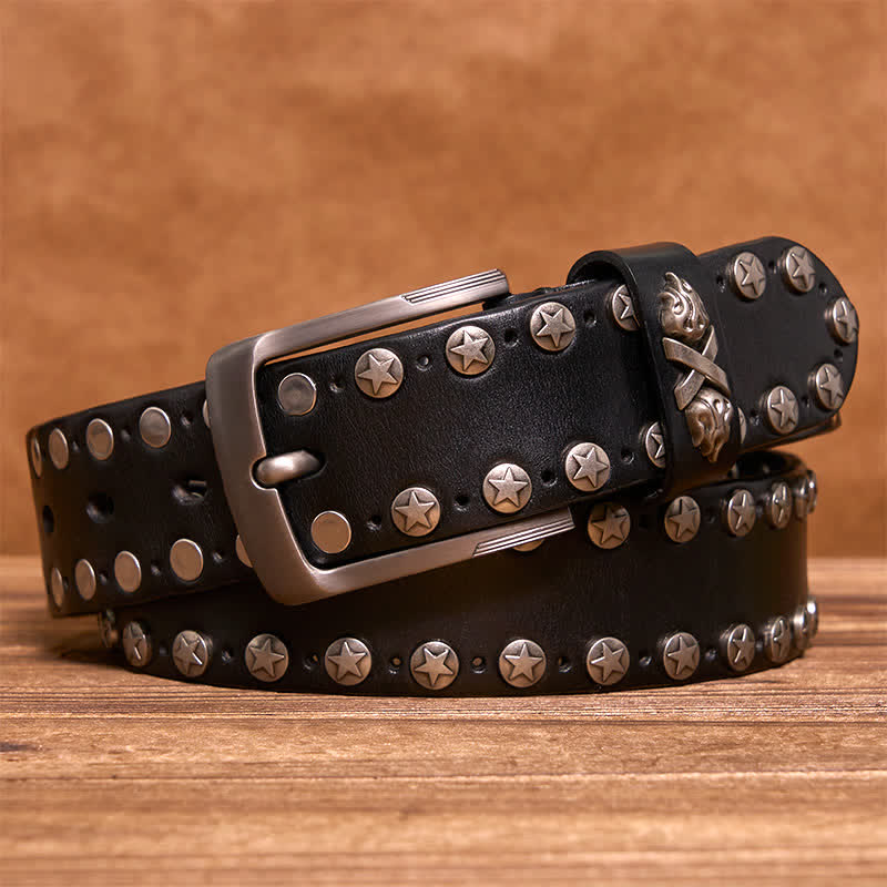 Cinturón de cuero con tachuelas y remaches estilo motero punk hecho a mano