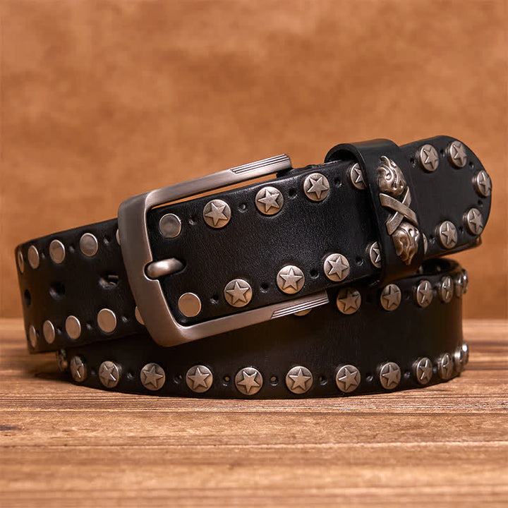 Cinturón de cuero con tachuelas y remaches estilo motero punk hecho a mano