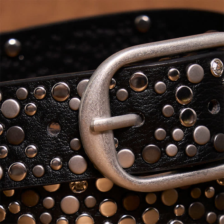 Cinturón de cuero con tachuelas y remaches redondos asimétricos estilo punk