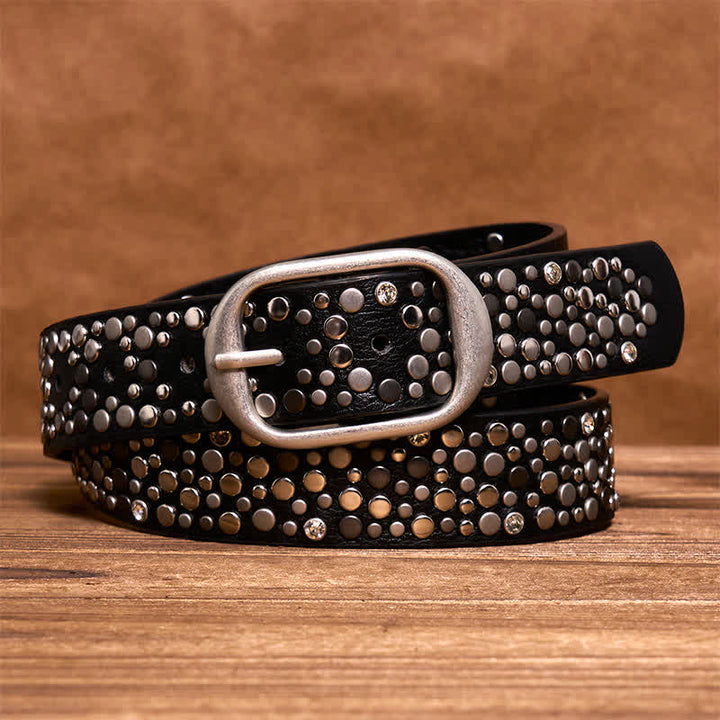 Cinturón de cuero con tachuelas y remaches redondos asimétricos estilo punk