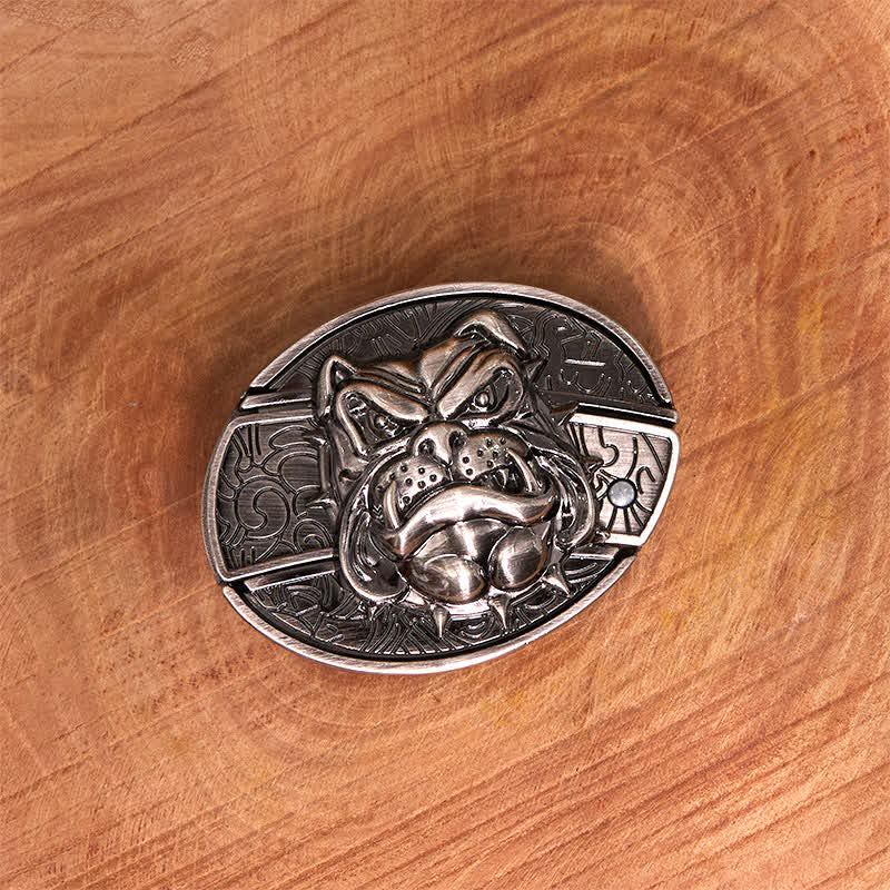 Cinturón de cuero con cuchillo plegable oculto para hombre, hecho a mano con forma de perro feroz