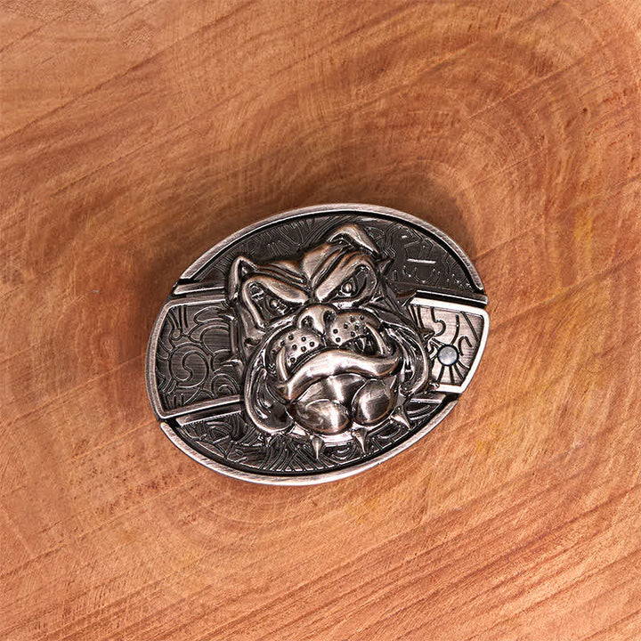 Cinturón de cuero con cuchillo plegable oculto para hombre, hecho a mano con forma de perro feroz