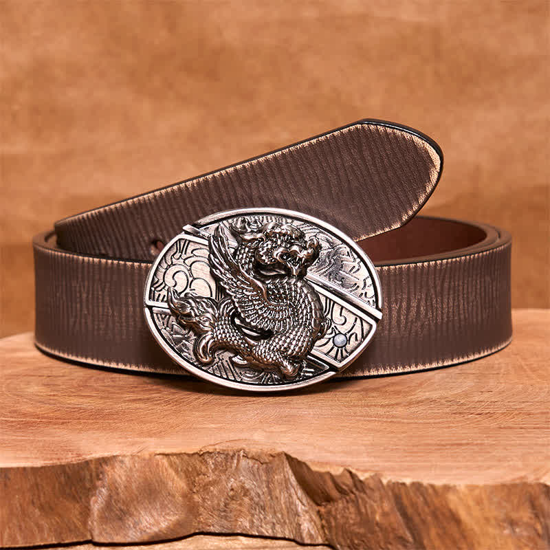 Cinturón de cuero con cuchillo plegable oculto de dragón volador para hombre