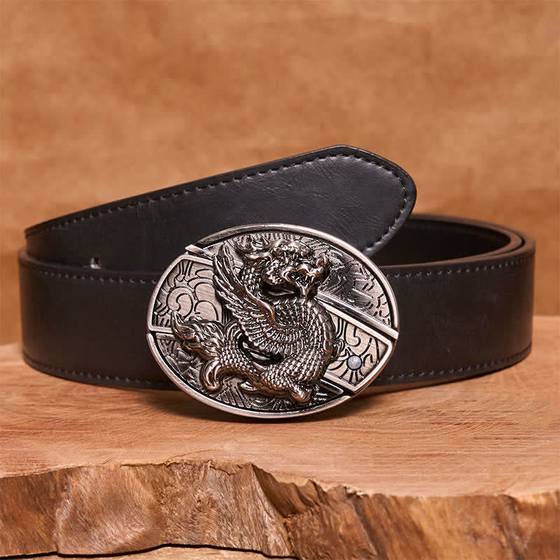 Cinturón de cuero con cuchillo plegable oculto de dragón volador para hombre