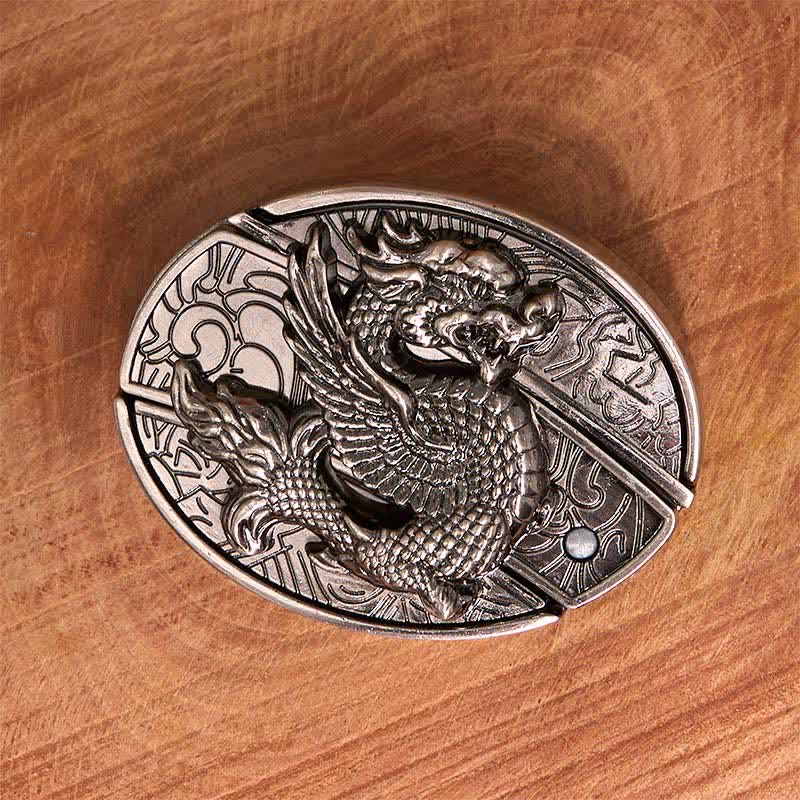 Cinturón de cuero con cuchillo plegable oculto de dragón volador para hombre