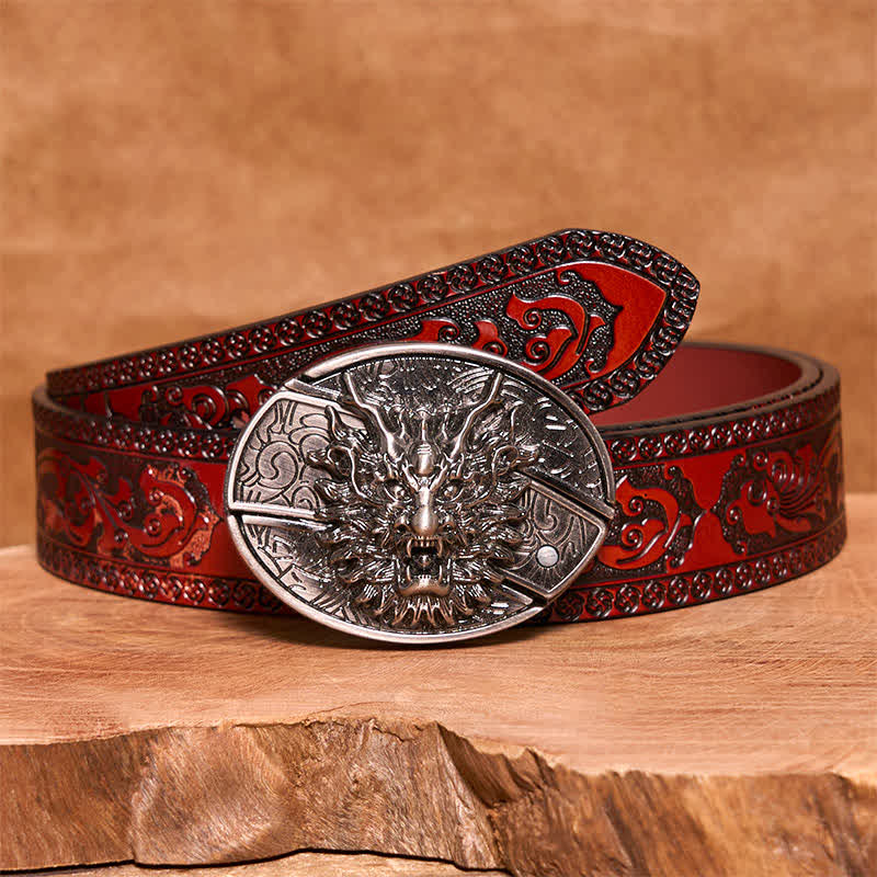 Cinturón de cuero con cuchillo plegable oculto Brave Dragon para hombre