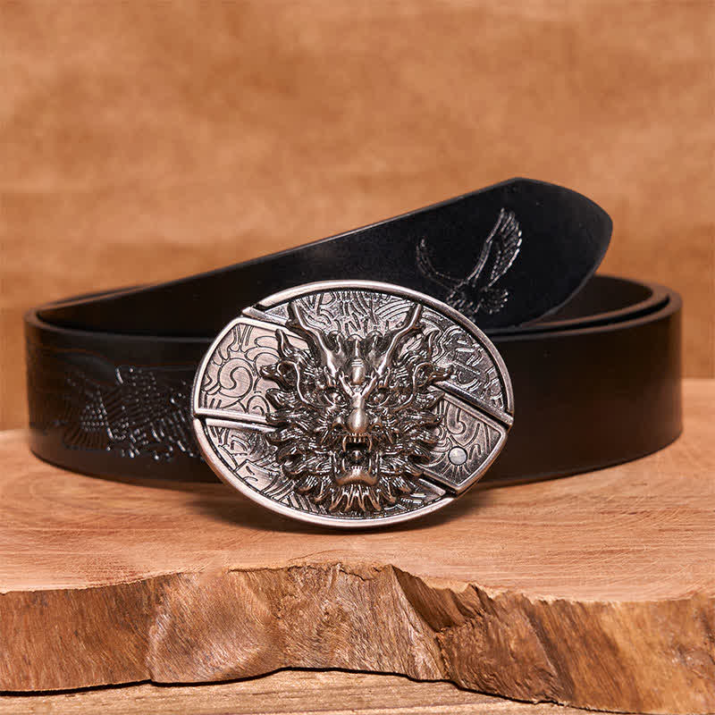 Cinturón de cuero con cuchillo plegable oculto Brave Dragon para hombre