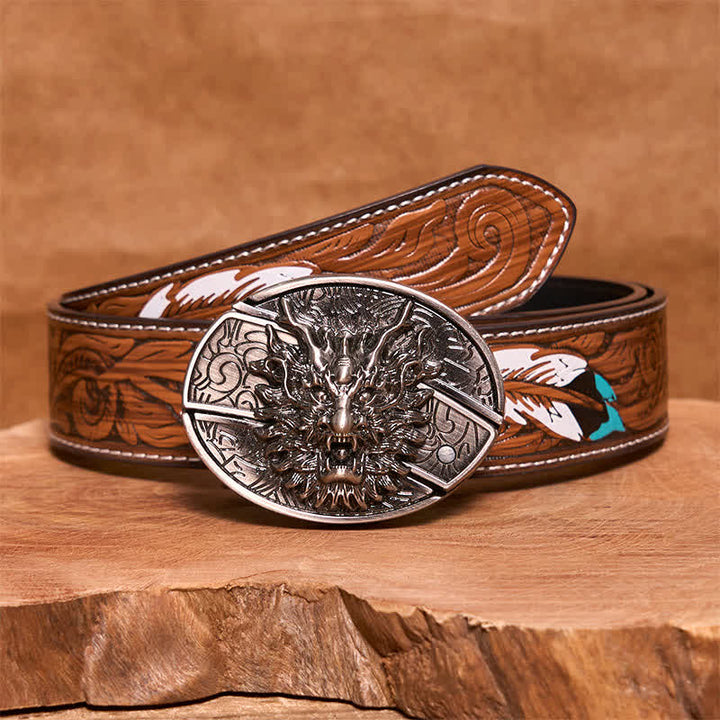 Cinturón de cuero con cuchillo plegable oculto Brave Dragon para hombre