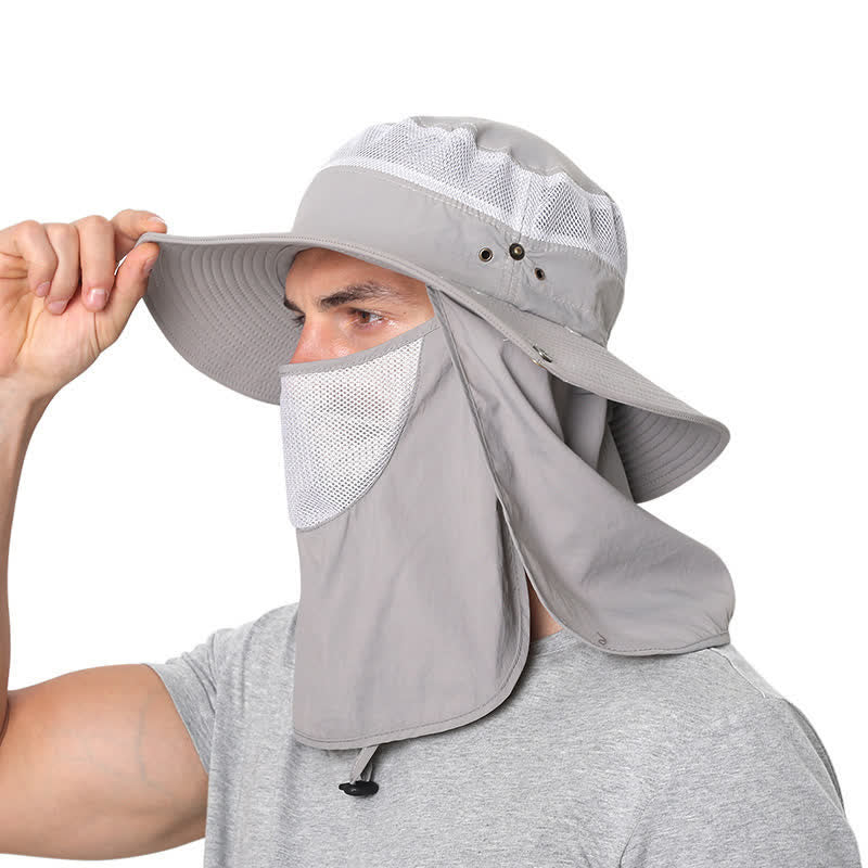 Sombrero de pescador con protección solar para exteriores y velo de malla