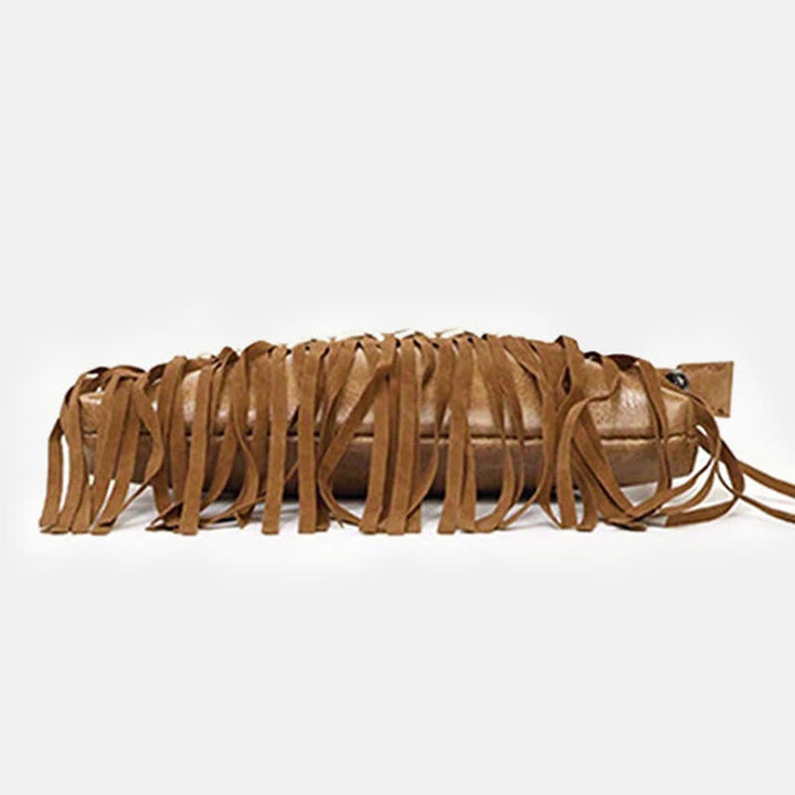 Bolso bandolera con flecos aztecas azules y estampado occidental para mujer